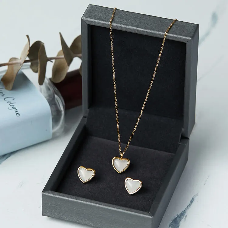 18K Gold Plated White Agate Heart Necklace