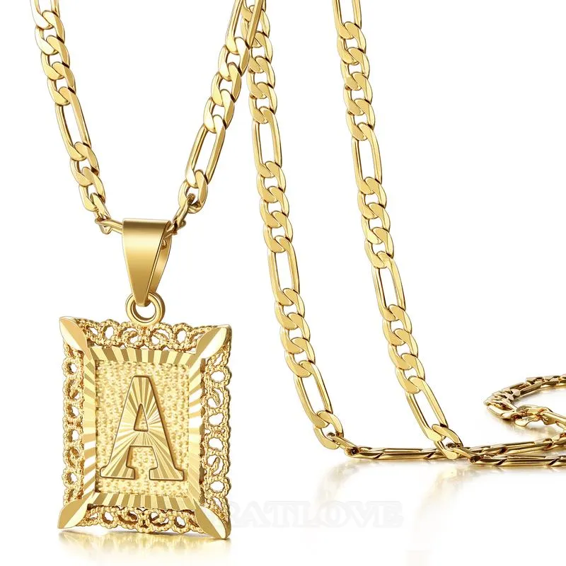 A-Z Initial Letter 18K Gold Plated 20 Inches Figaro Chain Pendant Necklace A-Z Initial Letter 18K Gold Plated 20 Inches Figaro Chain Pendant Necklace