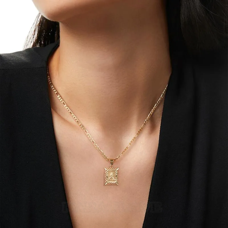 A-Z Initial Letter 18K Gold Plated 20 Inches Figaro Chain Pendant Necklace