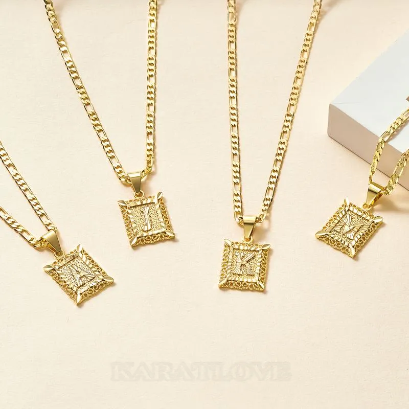 A-Z Initial Letter 18K Gold Plated 20 Inches Figaro Chain Pendant Necklace