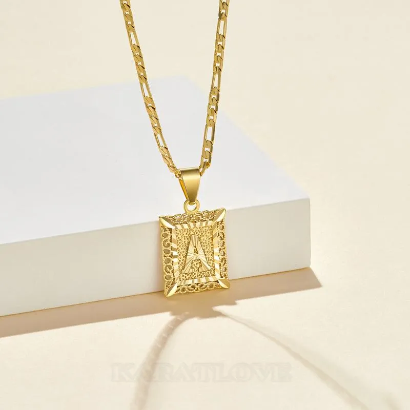 A-Z Initial Letter 18K Gold Plated 20 Inches Figaro Chain Pendant Necklace