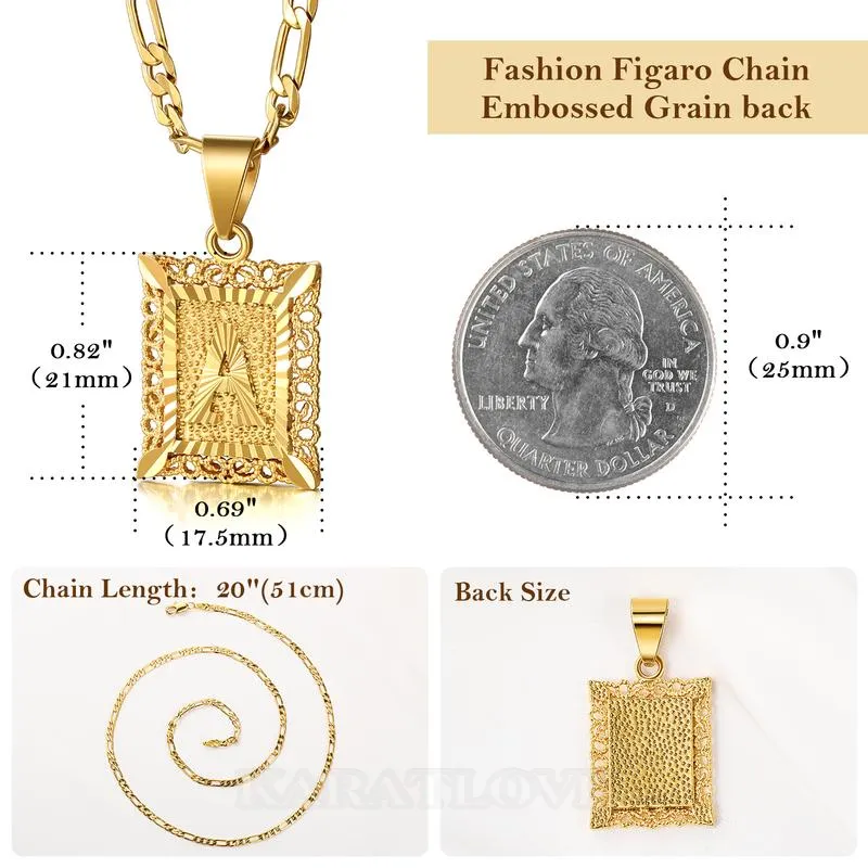 A-Z Initial Letter 18K Gold Plated 20 Inches Figaro Chain Pendant Necklace
