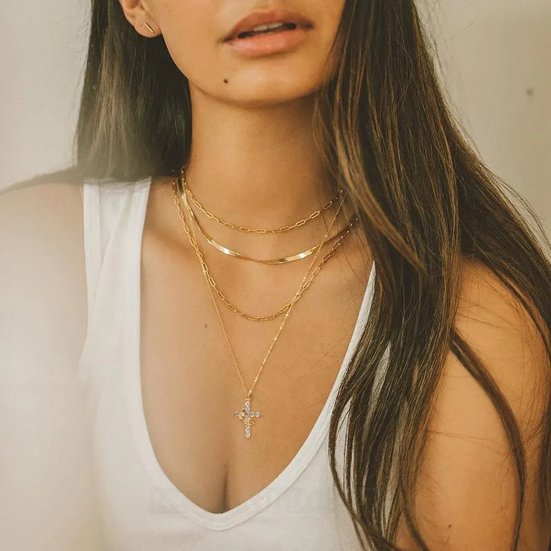 Diamond White Cross Pendant Choker 18 Inches Necklace