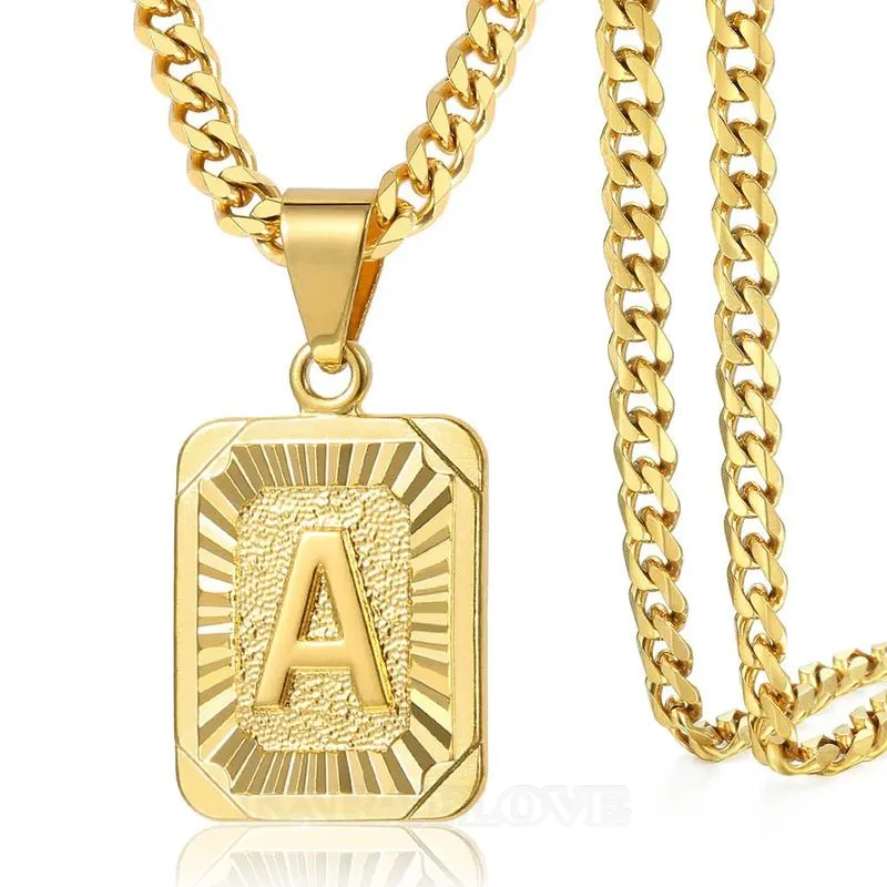 A-Z Initial Letter 20 Inches Cuban Chain Pendant Necklace