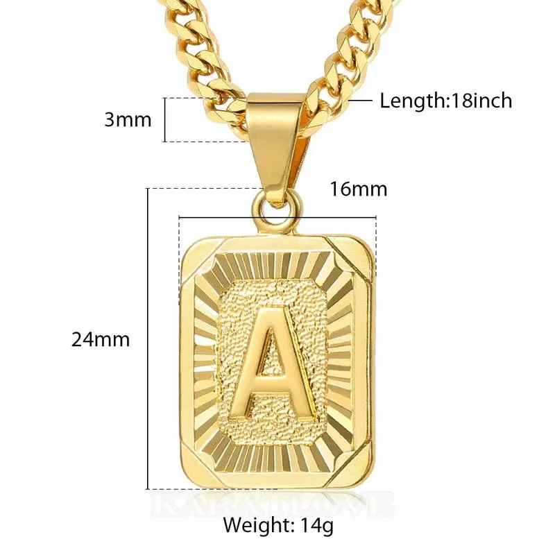 A-Z Initial Letter 20 Inches Cuban Chain Pendant Necklace