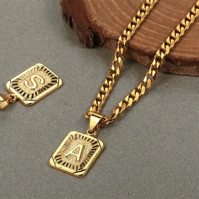 A-Z Initial Letter 20 Inches Cuban Chain Pendant Necklace