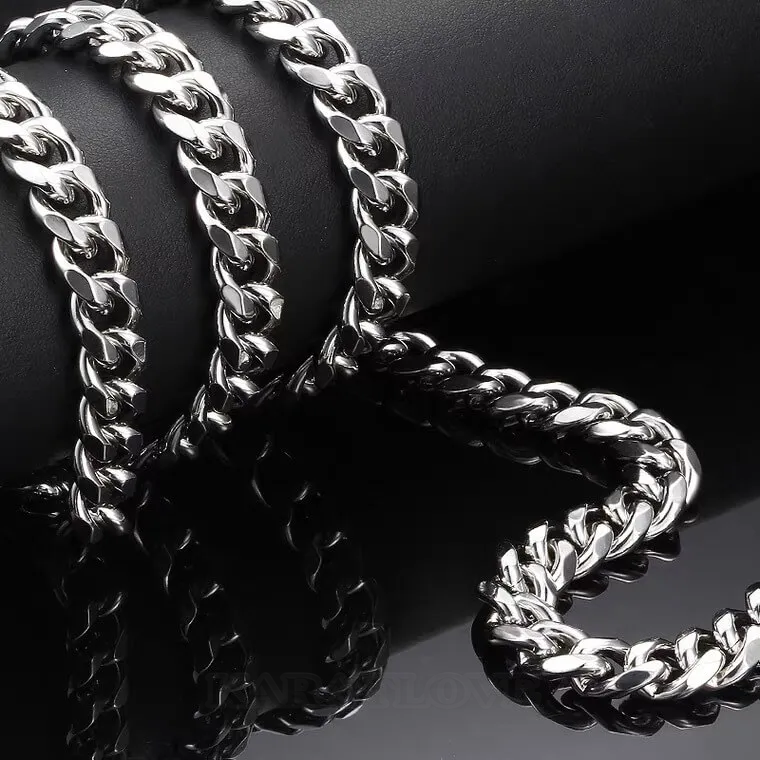 7mm Silver Color Necklace Stainless Steel Cuban Link Chain