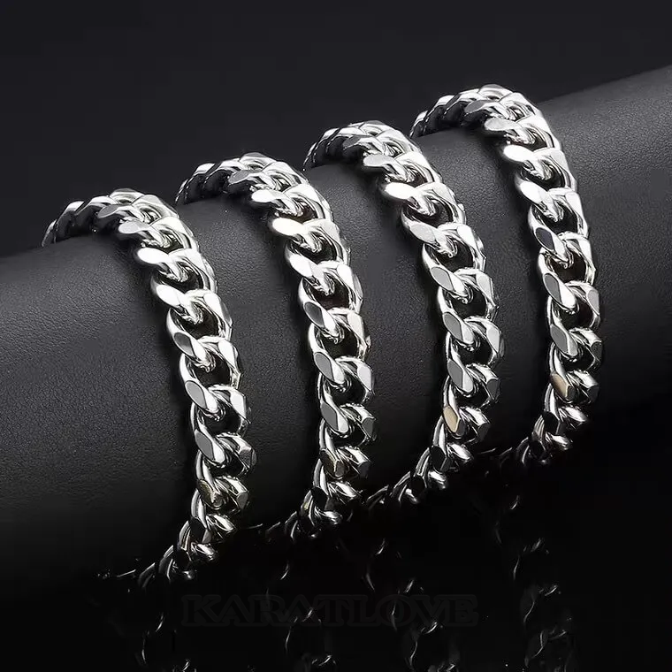7mm Silver Color Necklace Stainless Steel Cuban Link Chain