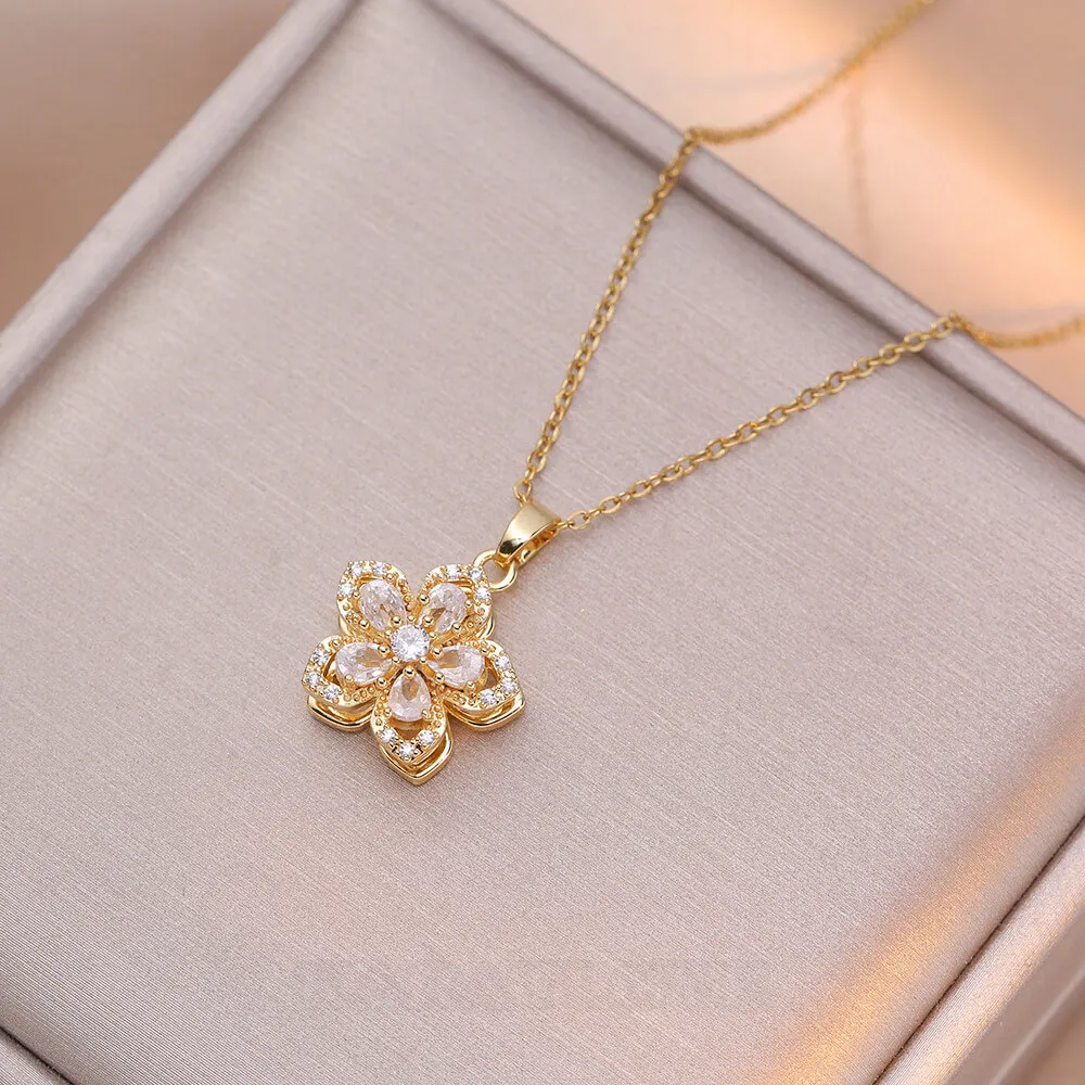 17inch/44mm Swirling Flower Design 14K Gold Plated Pendant Necklace 17inch/44mm Swirling Flower Design 14K Gold Plated Pendant Necklace
