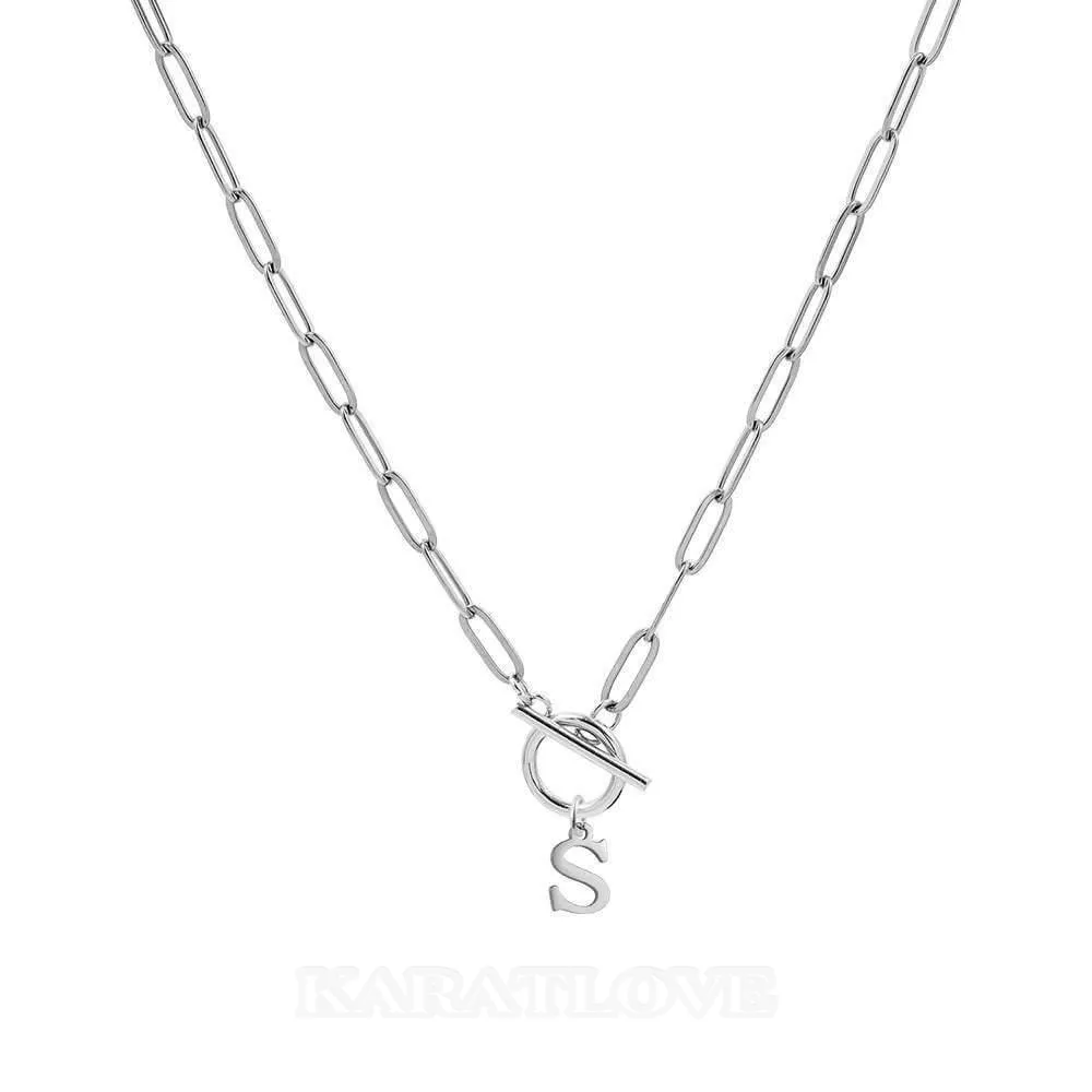 18inch/45mm Letter Initial Buckle Design Pendant Necklace