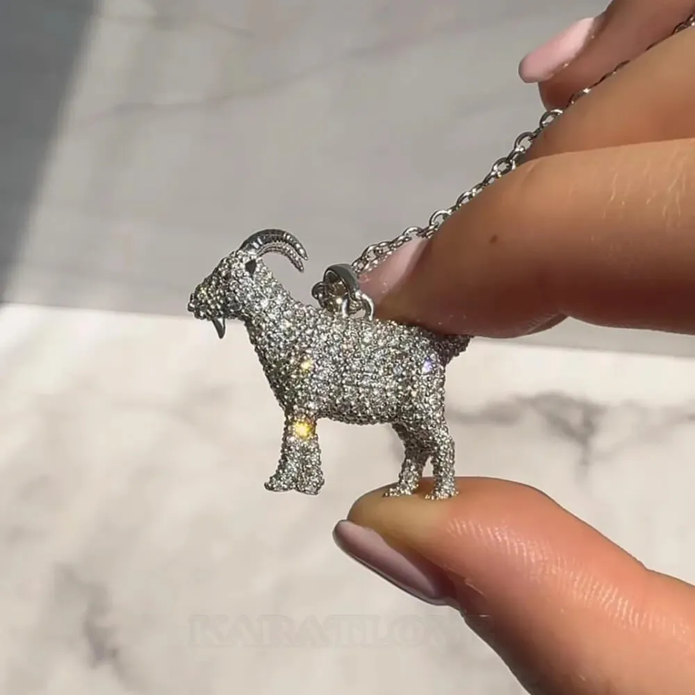 20inch/50mm 18K Gold Plated Diamond White Goat Pendant Necklace