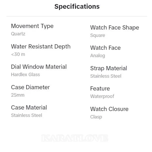 Womens Square Fashion Quartz Movement Watch