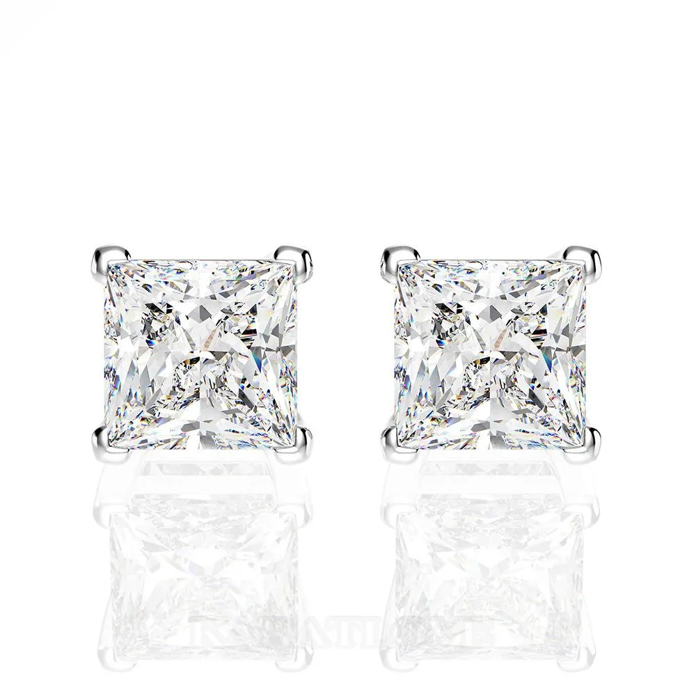 Fancy Princess Cut Stud Earrings In 925 Sterling Silver Fancy Princess Cut Stud Earrings In 925 Sterling Silver