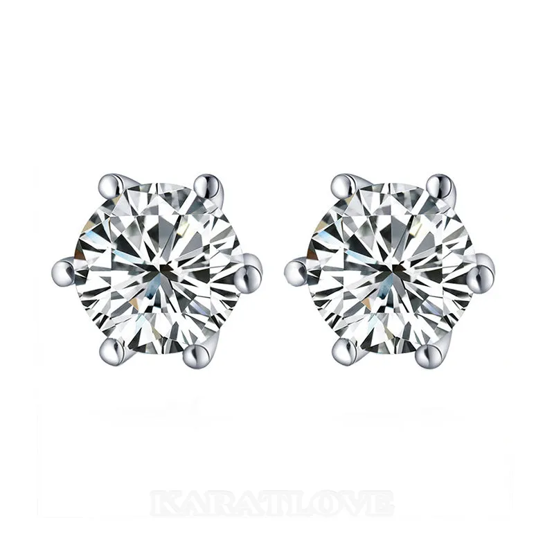 Diamond White Round Cut Stud Earrings In 925 Sterling Silver Diamond White Round Cut Stud Earrings In 925 Sterling Silver