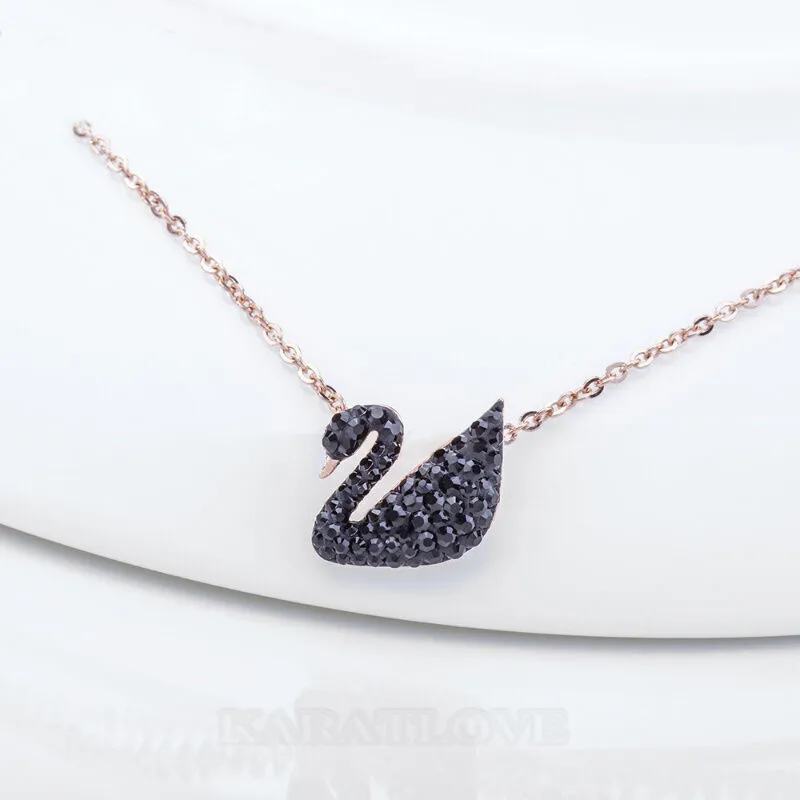 Rose Gold Fancy Black Swan Necklace in Sterling Silver