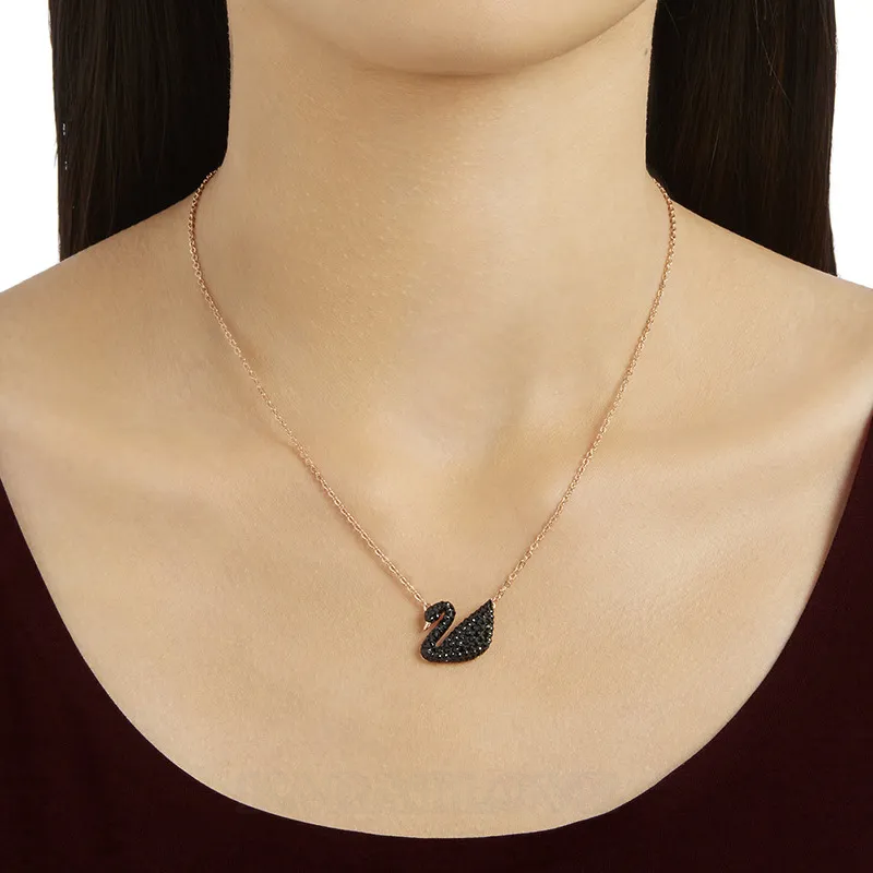 Rose Gold Fancy Black Swan Necklace in Sterling Silver