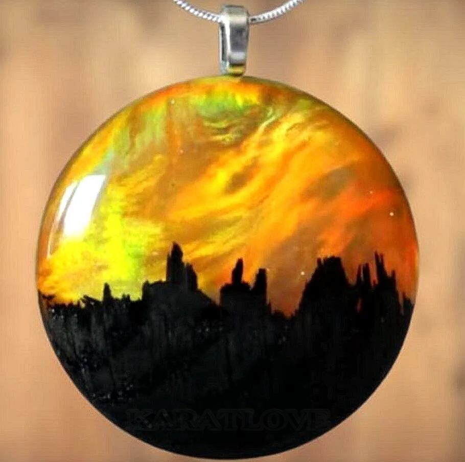 Yellow Aurora Borealis Wood And Resin Anniversary Necklace