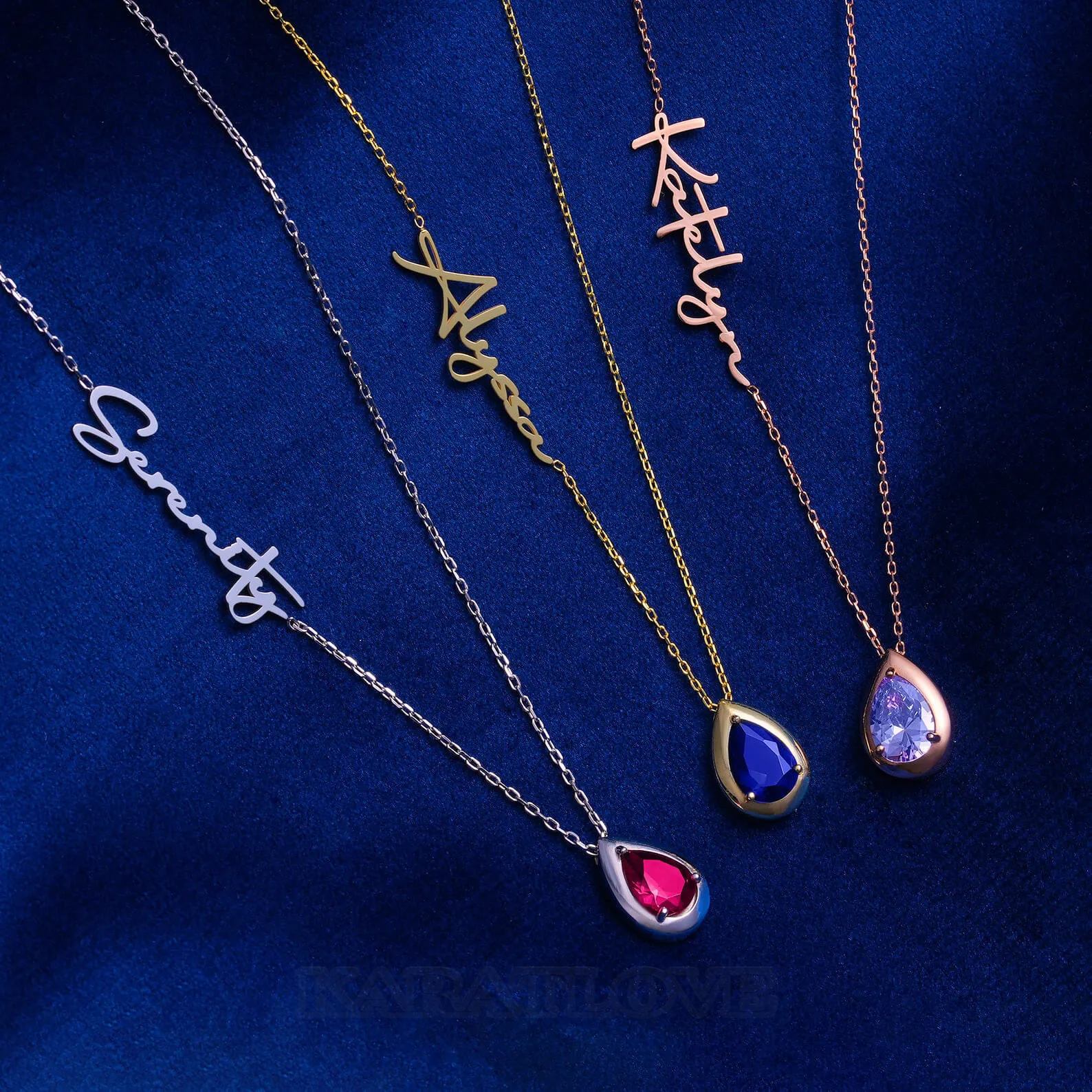 Pear Cut Personalized Handmade Birthstone Name Necklace