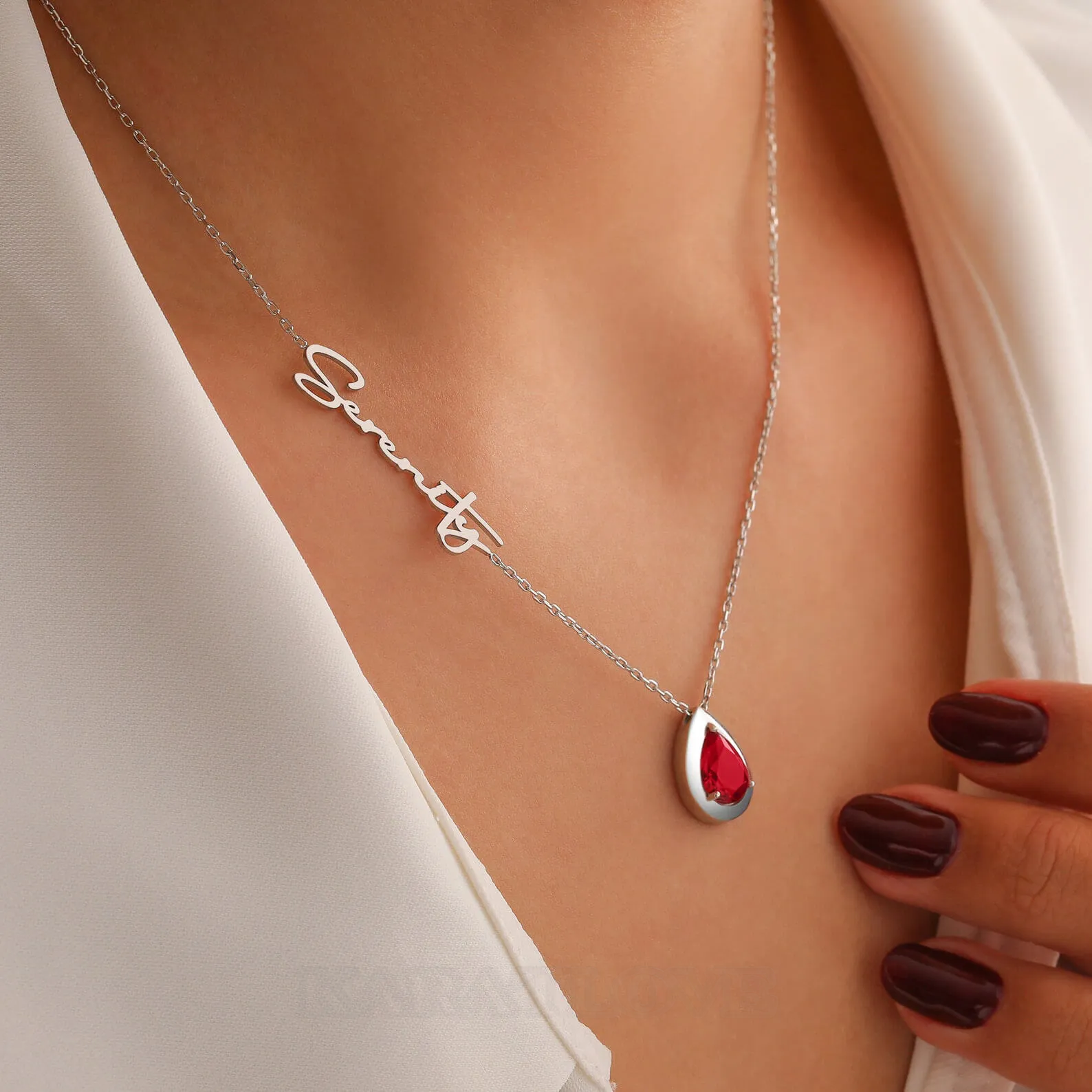 Pear Cut Personalized Handmade Birthstone Name Necklace