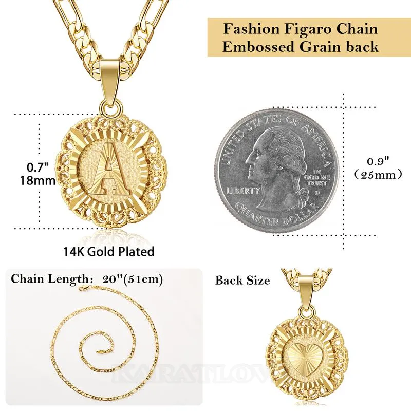 A-Z Initial Letter 20 Inches 14K Gold Plated Pendant Necklace