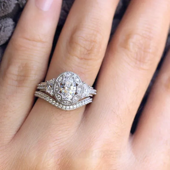 Diamond White Vintage Oval Cut Halo Bridal Ring Sets