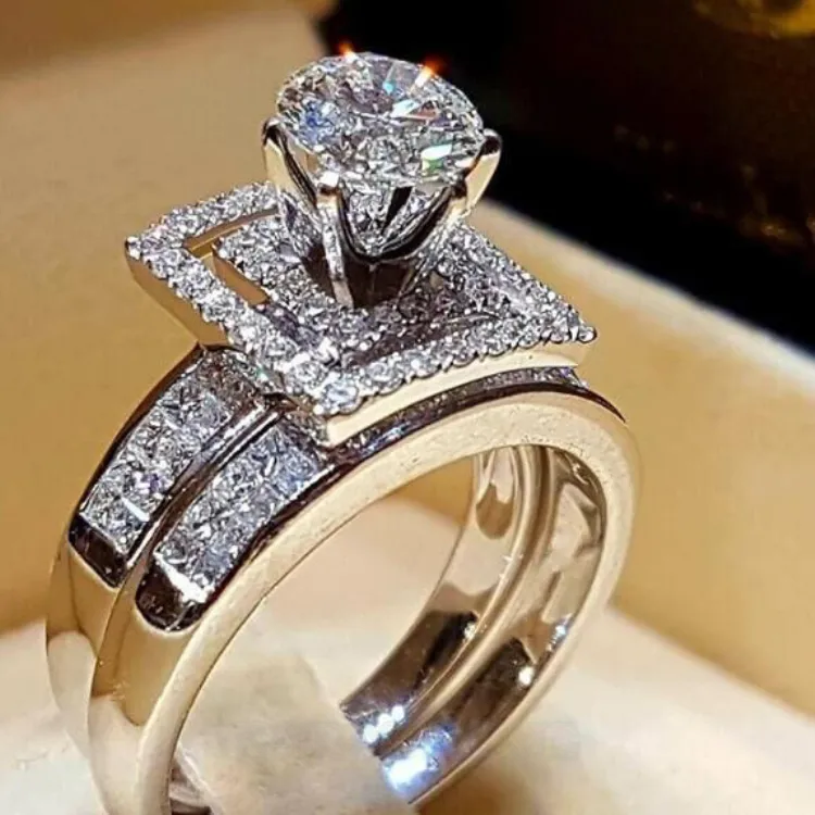 Round Cut Diamond White 2-Piece Bridal Sets
