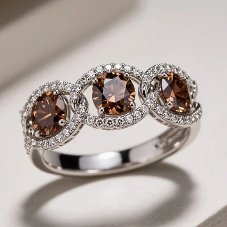 Round Cut Sterling Silver Chain Link Wedding Band Optional Stone/Metal Colors