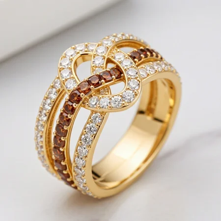 Round Cut Chocolate Sterling Silver Intertwined Knot Wedding Band