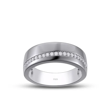 Round Cut Diamond White Sterling Silver Wedding Ring