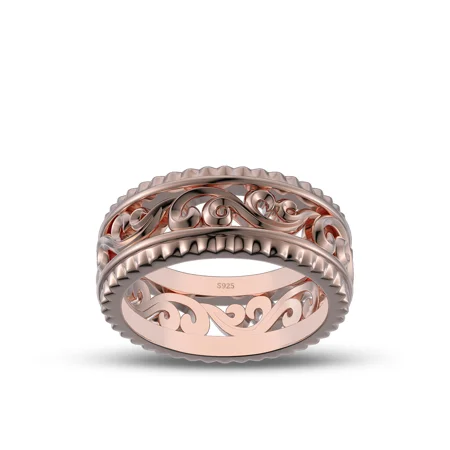 Sterling Silver Rose Gold Wedding Ring with Hollowed-out Patterns