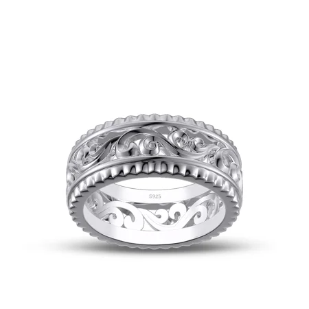 Sterling Silver Wedding Ring with Hollowed-out Patterns