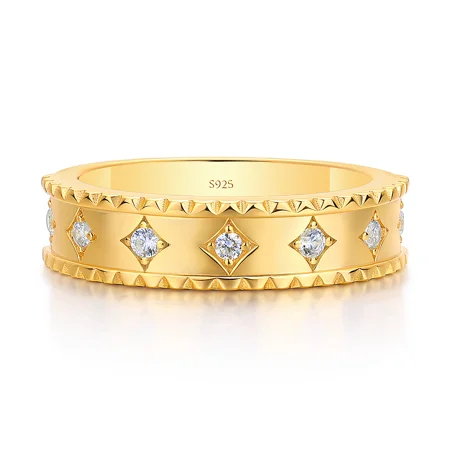 Round Cut Diamond White Sterling Silver Yellow Gold Wedding Ring