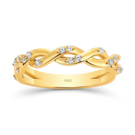 Round Cut Diamond White Sterling Silver Twisted Yellow Gold Wedding Ring