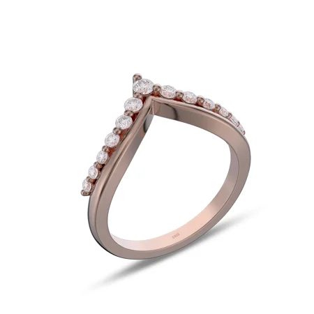 Round Cut Diamond White Sterling Silver Rose Gold Wedding Ring