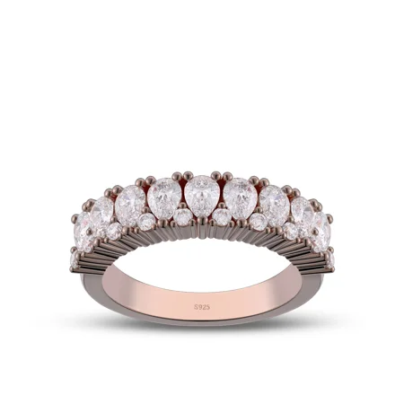Pear Cut Diamond White Sterling Silver Rose Gold Wedding Ring