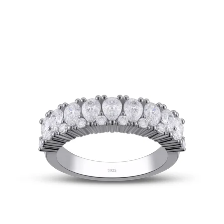 Pear Cut Diamond White Sterling Silver Wedding Ring