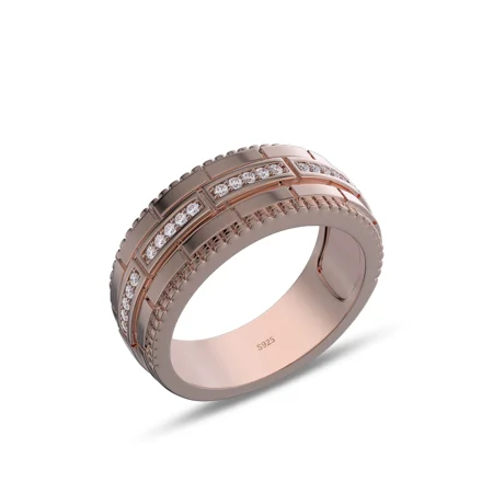Round Cut Diamond White Sterling Silver Rose Gold Wedding Ring