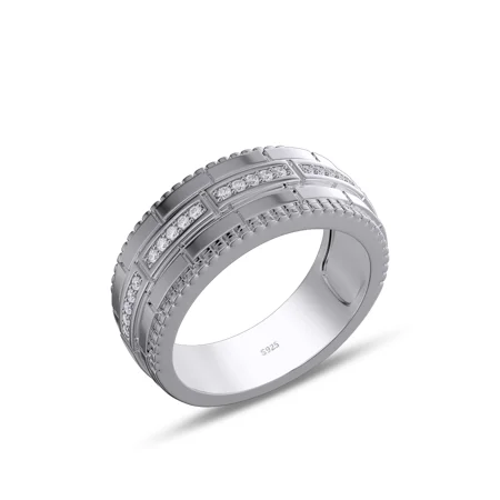 Round Cut Diamond White Sterling Silver Wedding Ring