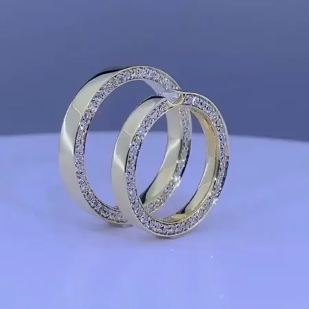 Round Cut Diamond White Yellow Gold Couple Rings in 925 Sterling Silver