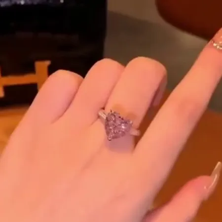 Heart Cut Fancy Pink Engagement Ring in 925 Sterling Silver
