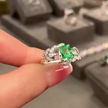 Radiant Cut Emerald Green...