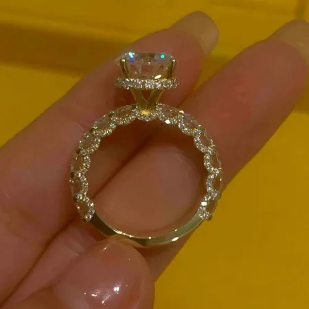 Round Cut Diamond White Yellow Gold 925 Sterling Silver Hidden Halo Engagement Ring