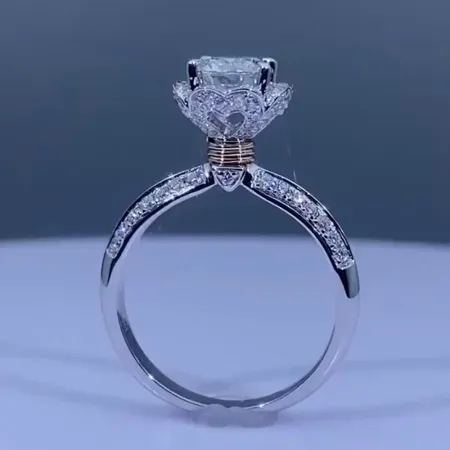 Round Cut Diamond White Art Deco Engagement Ring in 925 Sterling Silver