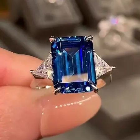 Emerald Cut Sapphire Blue...
