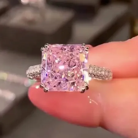 Princess Cut Fancy Pink 925 Sterling Silver Classic Engagement Ring