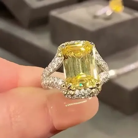Emerald Cut Citrine Yellow...