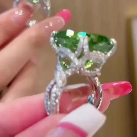 Cushion Cut Peridot Green Art Deco 925 Sterling Silver Engagement Ring