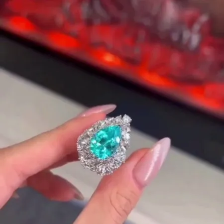 Pear Cut Aquamarine Blue Halo 925 Sterling Silver Engagement Ring