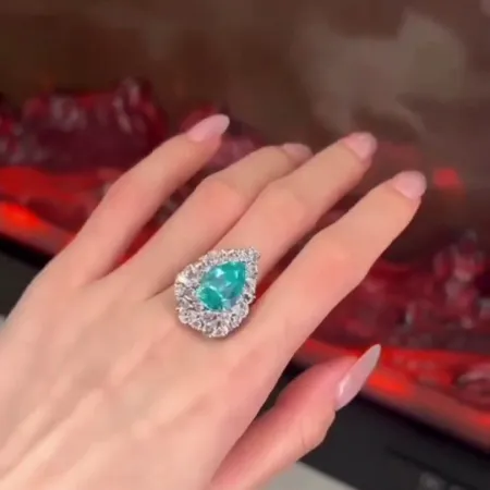 Pear Cut Aquamarine Blue...