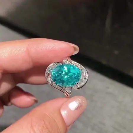 Oval Cut Aquamarine Blue Art Deco 925 Sterling Silver Engagement Ring